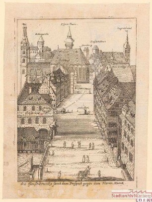 Blick über die Fleischbrücke zum Hauptmarkt und zur Burg