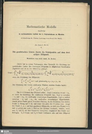 Mathematische Modelle angefertigt im mathematischen Institut des k. Polytechnikums zu München