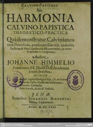 Calvino-Papismus Seu Harmonia Calvino-Papistica, Theoretico-Practica
