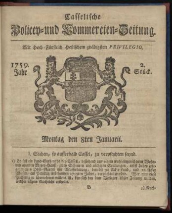 2. Stueck, Montag den 8ten Januarii 1759