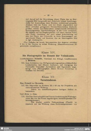 Klasse XV. Verschiedenes