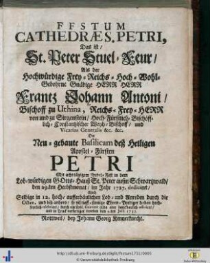 Festum Cathedrae S. Petri : Das ist, St. Peter Stuel-Feur