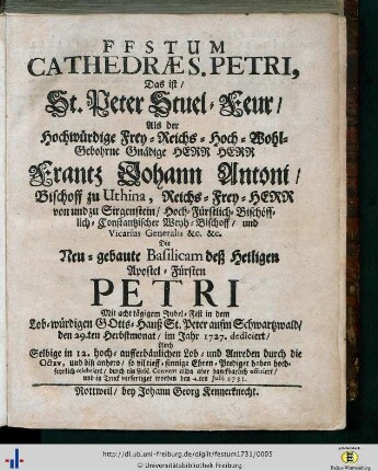 Festum Cathedrae S. Petri : Das ist, St. Peter Stuel-Feur