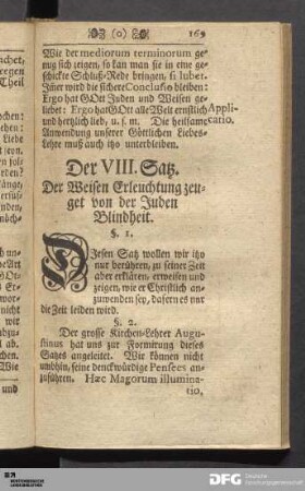 Der VIII. Satz: Der Weisen Erleuchtung zeuget von der Juden Blindheit