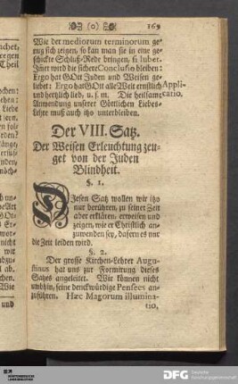 Der VIII. Satz: Der Weisen Erleuchtung zeuget von der Juden Blindheit