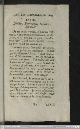 LXXIII. Décider, Déterminer, Résoudre, Révancher