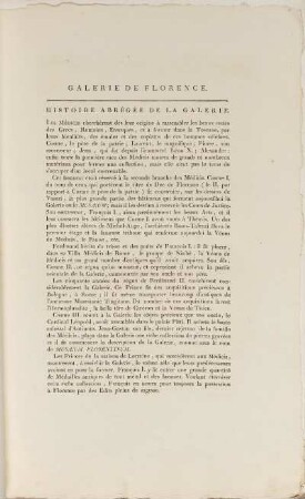 Galerie De Florence. Hostoire Abrégée De La Galerie.