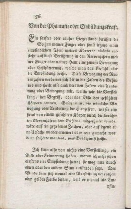 Von der Phantasie oder Einbildungskraft.