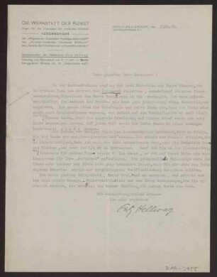 Schreiben an Hermann Muthesius (Brief)