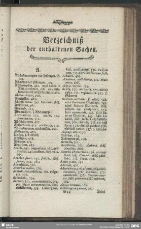 Verzeichniß der enthaltenen Sachen