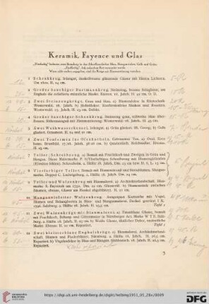 Keramik, Fayence und Glas (Nr. 1-34)