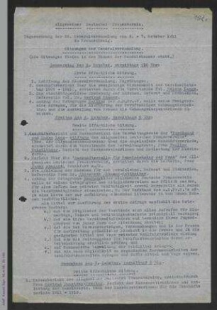 Tagesordnung zur 26. Generalversammlung des ADF 1911 in Braunschweig