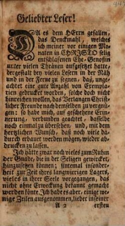 Denckmahl der Liebe, welches seiner am 30. Martii 1730 im Herrn entschlafenen Ehegattin Johanna Elisabeth, geborner Langin aufgerichtet Johann Jakob Rambach