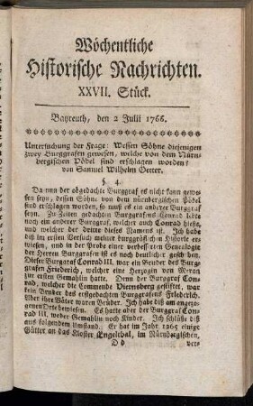 XXVII. Stück. Bayreuth, den 2. Julii 1766.