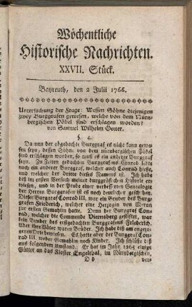 XXVII. Stück. Bayreuth, den 2. Julii 1766.