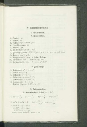 V. Formelsammlung.