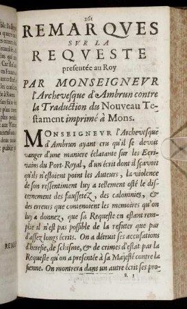 Remarques Sur La Requeste presentée au Roy