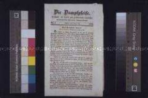 Zeitung: Die Dampfpfeife. Zeitschrift für Politik und volkstümliche Interessen. Nr. 1; Wien, (30. Juni) 1848