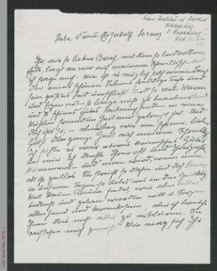 Brief von Helene Böhlau an Elisabeth [Sorung?], hs.