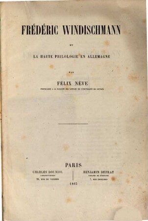 Frédéric Windischmann et la haute philologie en Allemagne