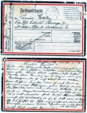Feldpostkarte eines Osnabrückers an seinen Bruder im Feld