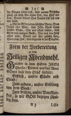 Form der Vorbereitung zu dem Heiligen Abendmahl