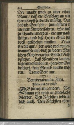 CXXXII. Vom vergönnten Zorn