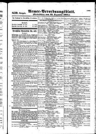 839. Ausgabe. Donnerstag, 23. Dezember 1915