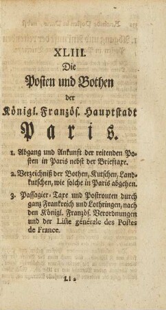 XLIII. Die Posten und Bothen der Königl. Französ. Hauptstadt Paris.