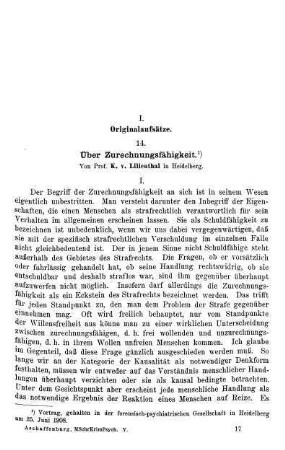 257-277, Über Zurechnungsfähigkeit