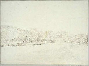 Das Elbtal in der Sächsischen Schweiz mit Schandau (Bad Schandau) von der linken Elbseite aus, im Hintergrund die Schrammsteine, unvollendet