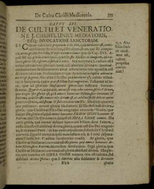 Caput XVI. De Cultu Et Veneratione J. Christi, Unici Mediatoris, Deq Invocatione Sanctorum.