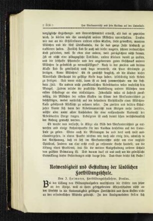 Notwendigkeit und Gestaltung der ländlichen Fortbildungsschule