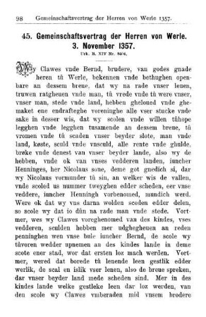 45. Gemeinschaftsvertrag der Herren von Werle. 3. November 1357.