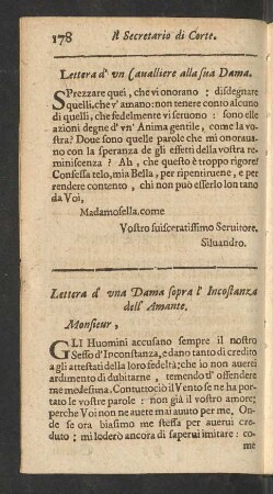 Lettera d' un Cavalliere alla sua Dama.
