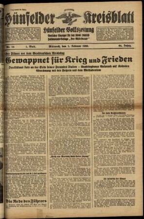 Erste Ausgabe vom Mittwoch, den 01. Februar 1939.