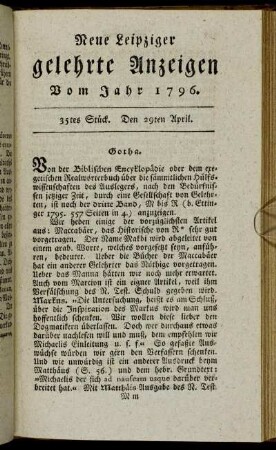35tes Stück. Den 29ten April.