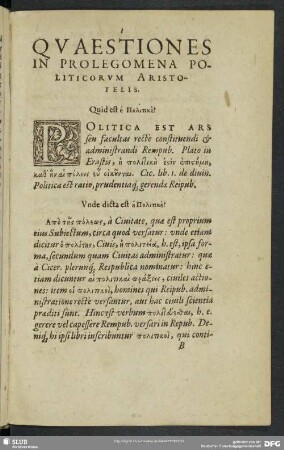 Quaestiones In Prolegomena Politicorum Aristotelis