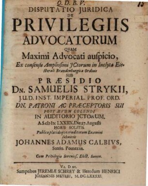 Disp. iur. de privilegiis advocatorum