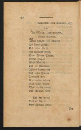 IV. An Gleim, den jüngern