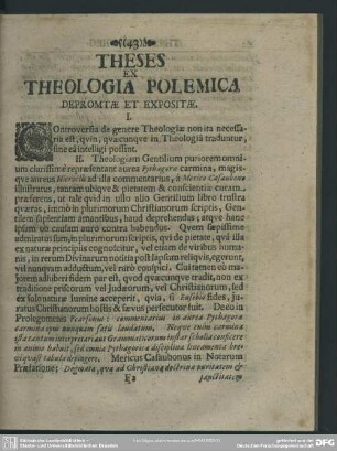 Theses Ex Theologia Polemica Depromtae Et Expositae