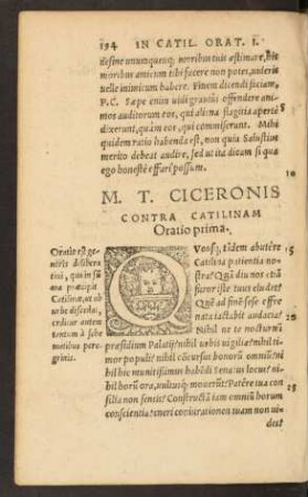 M. T. Ciceronis Contra Catilinam Oratio prima.