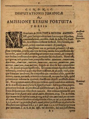 Disputatio juridica de amissione rerum fortuita