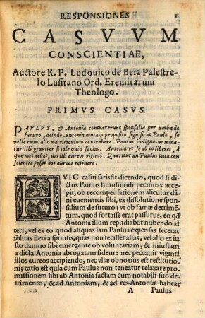 Responsiones Casvvm Conscientiae : Qvi Omnibvs Cvratis, ac Pœnitentiarijs singulis mensibus coram Illustriss. ac Reuerendiss. Card. Palæoto Archiepisc. Bonon. proponuntur