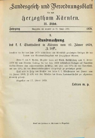 Landes-Gesetz- und Verordnungsblatt für das Herzogthum Kärnten. 1879, 1879