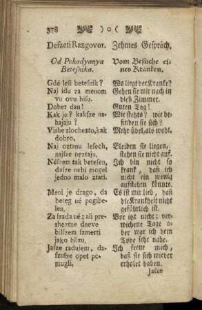Defzeti Razgovor. = Zehntes Gespräch. - Devetnajzti Razgovor. = Neunzehntes Gespräch.