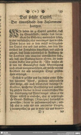 Das sechste Capitel. Der Unterscheid des Zusammenhanges