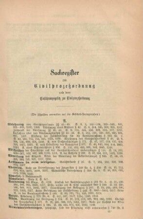 Sachregister zur Civilprozeßordnung und dem Einführungsgesetz zur Civilprozeßordnung