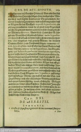 Cap. XXI. De Arrestis