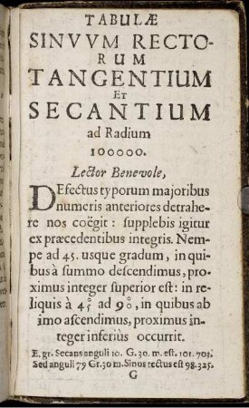 Tabulæ Sinuum Rectorum Tangentium Et Secantium ad Radium 100000.
